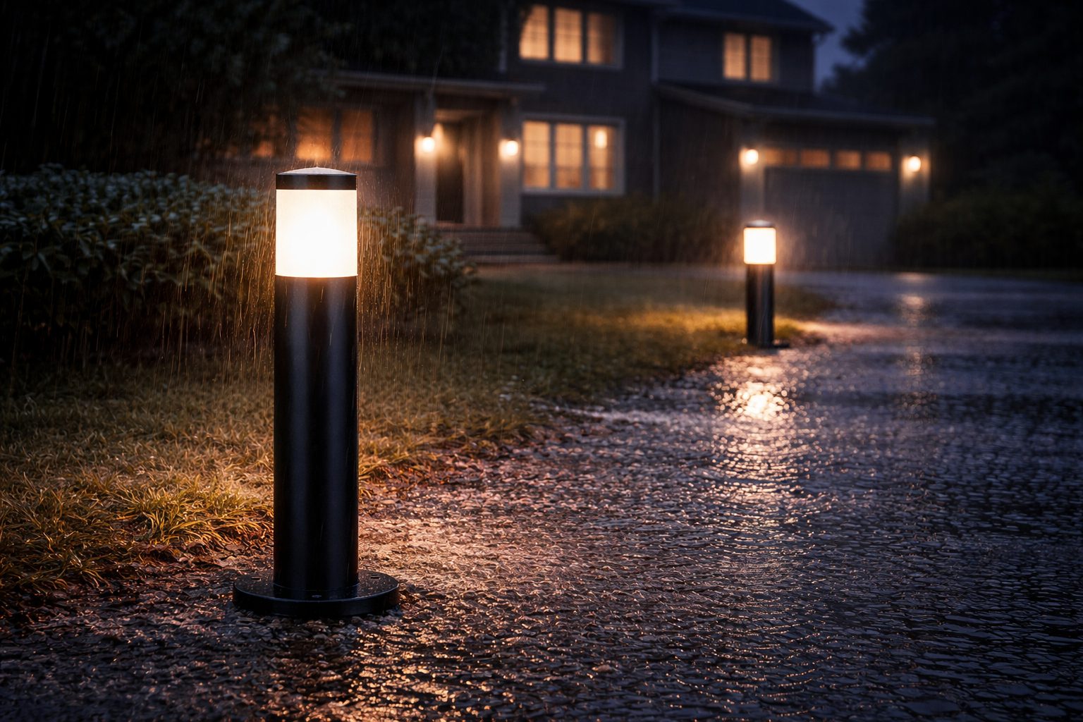avara led bollards in the rain | LED Lighting Supplier - South Africa
